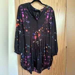 Melissa McCarthy Seven7 pin tuck tunic length blouse 1X EUC, long button sleeves